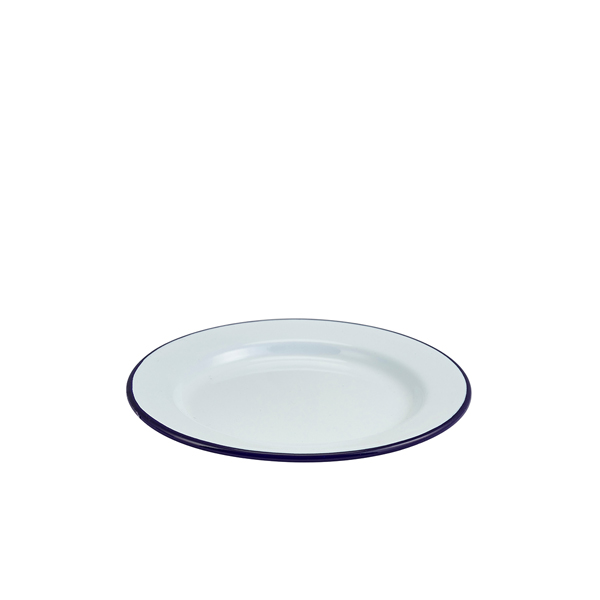 Enamel Wide Rim Plate White & Blue 20cm (Pack of 12)