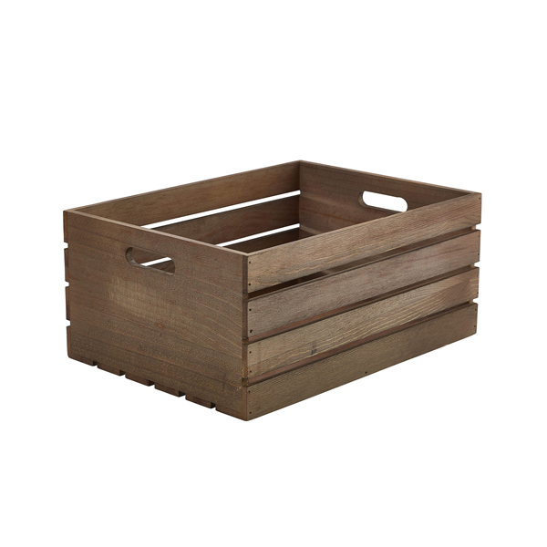 [BC-NWDC-4130D] Genware Dark Rustic Wooden Crate 41 x 30 x 18cm