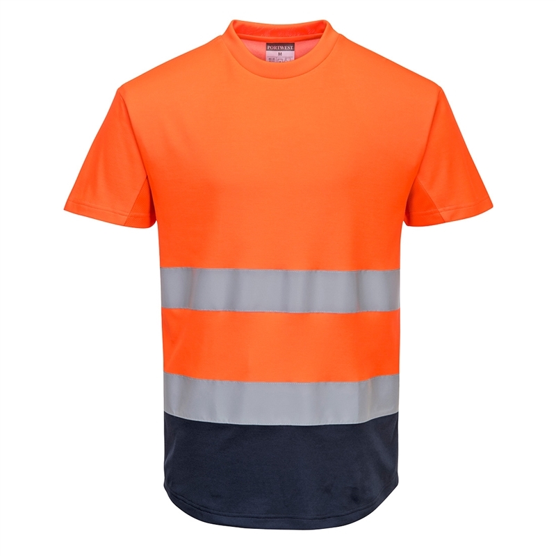 Two-Tone Mesh T-Shirt (Orange/Navy, S)