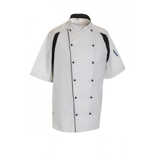 Le Chef Staycool white chefs jacket - black panels (DE11A)