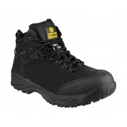 Safety Boots Black Waterproof Hiker Style. Loop Lacing Safety Boots Black Waterproof Hiker Style. Loop Lacing