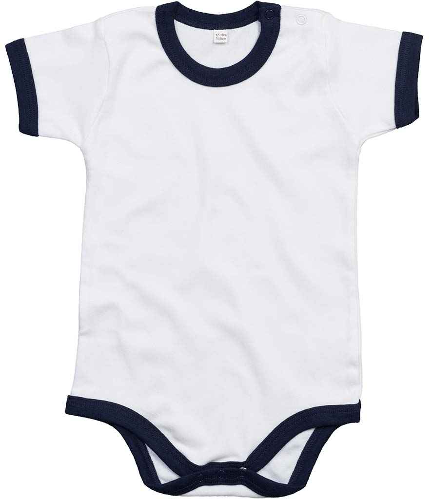 [BZ19 WH/NV 3-6] BabyBugz Baby Ringer Bodysuit (White/Navy, 3-6)