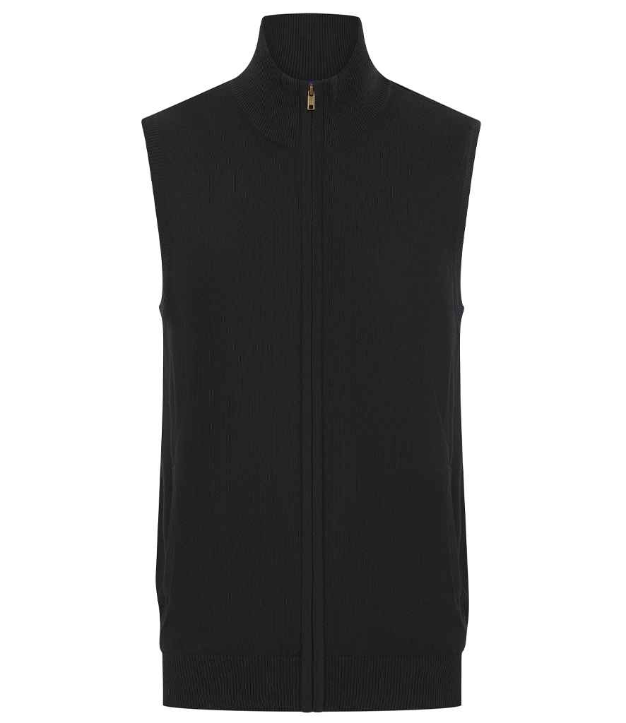 [H711 BLK XS] Henbury Sleeveless Zip Through Jumper (Black, XS)