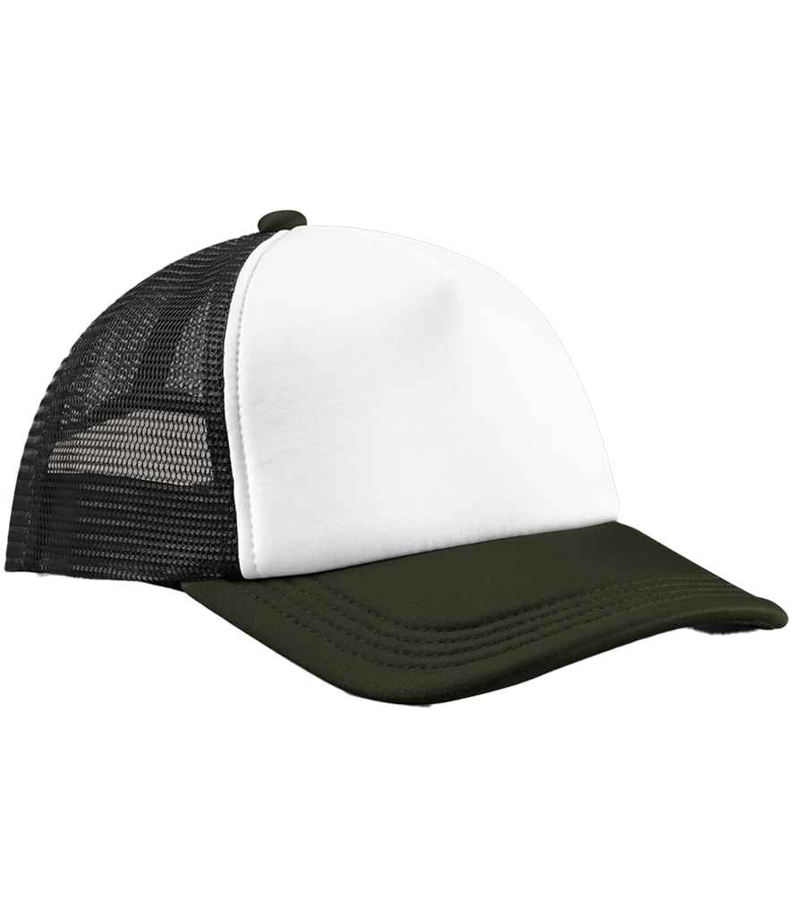 [BB639 BK/DLV ONE] Beechfield Retro 5 Panel Trucker Cap (Black/Dark Olive)