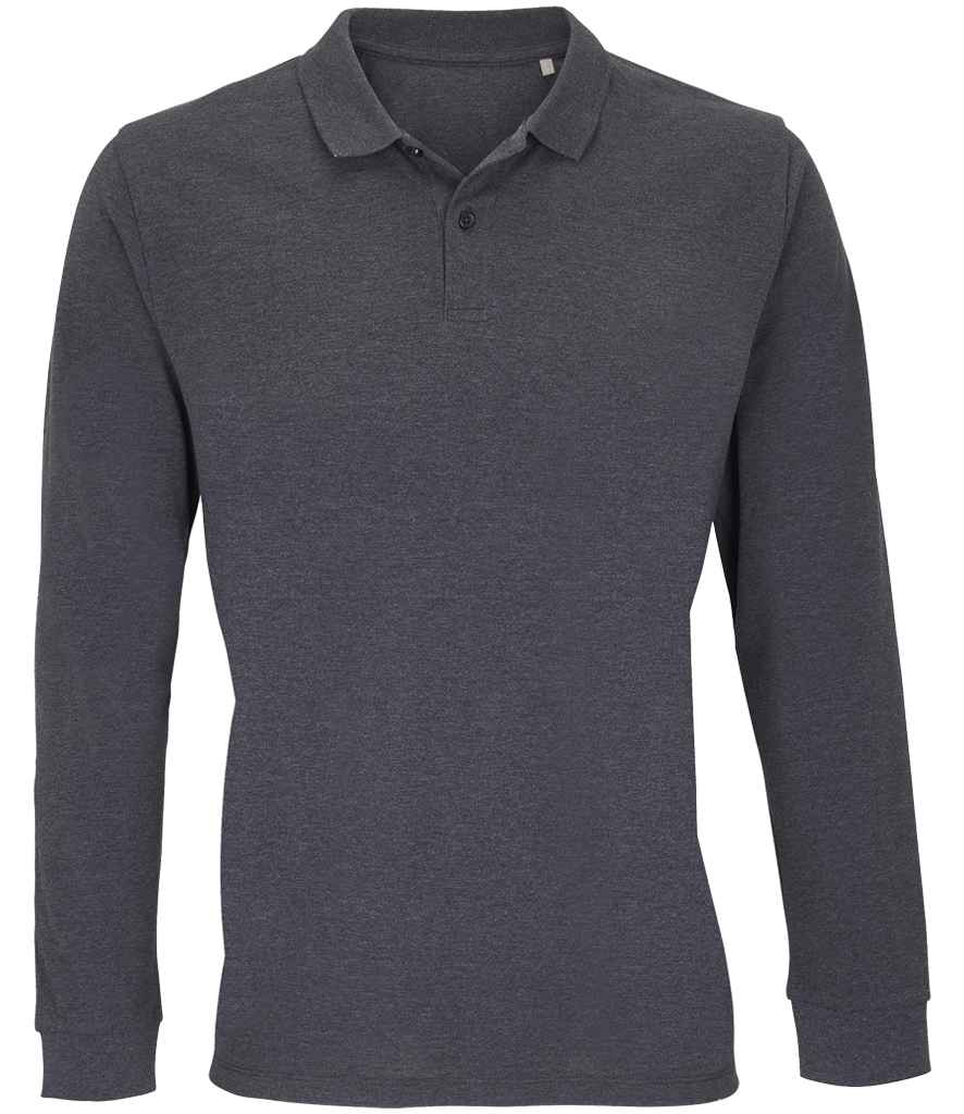 [04241 CHM S] SOL'S Unisex Planet Long Sleeve Piqué Polo Shirt (Charcoal Marl, S)