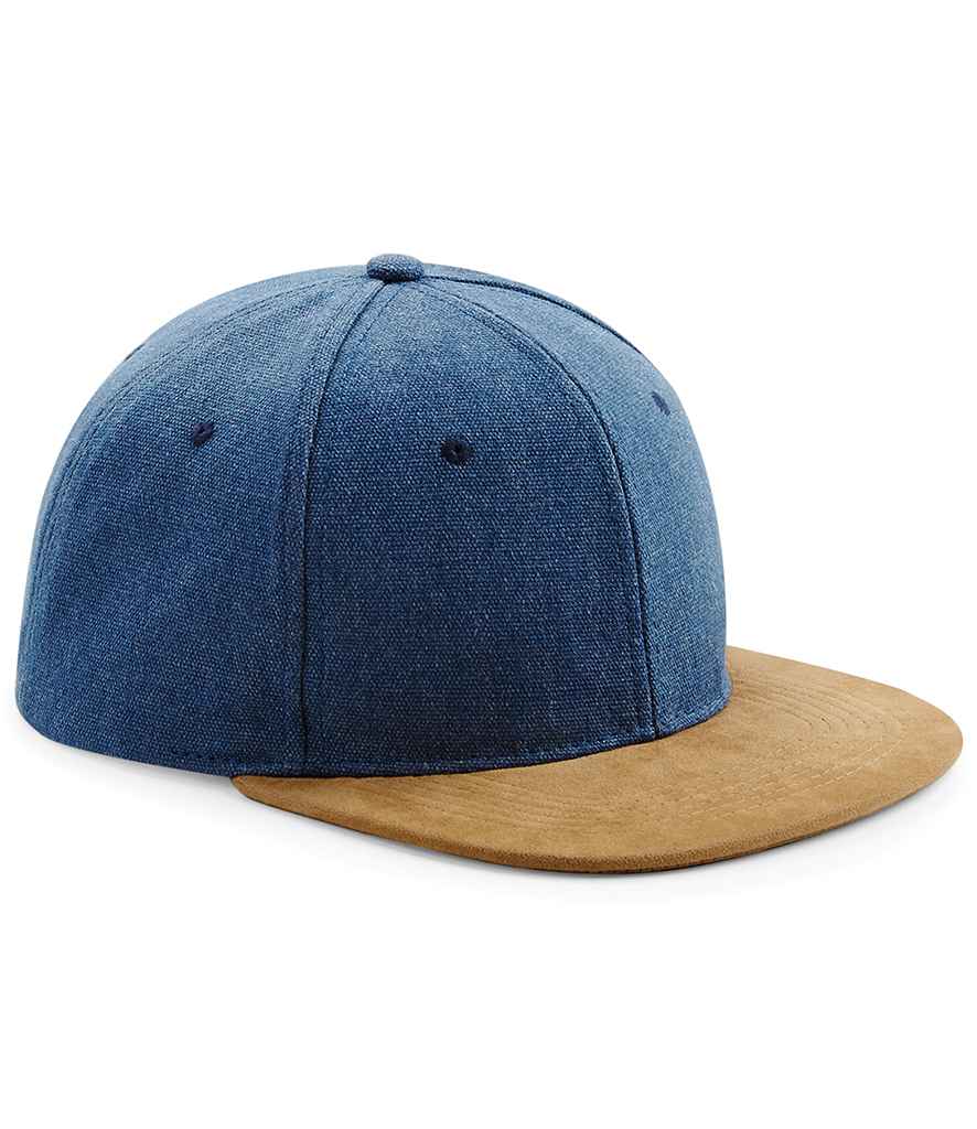 [BB668 DNM ONE] Beechfield Suede Peak Snapback Cap (Denim Blue)