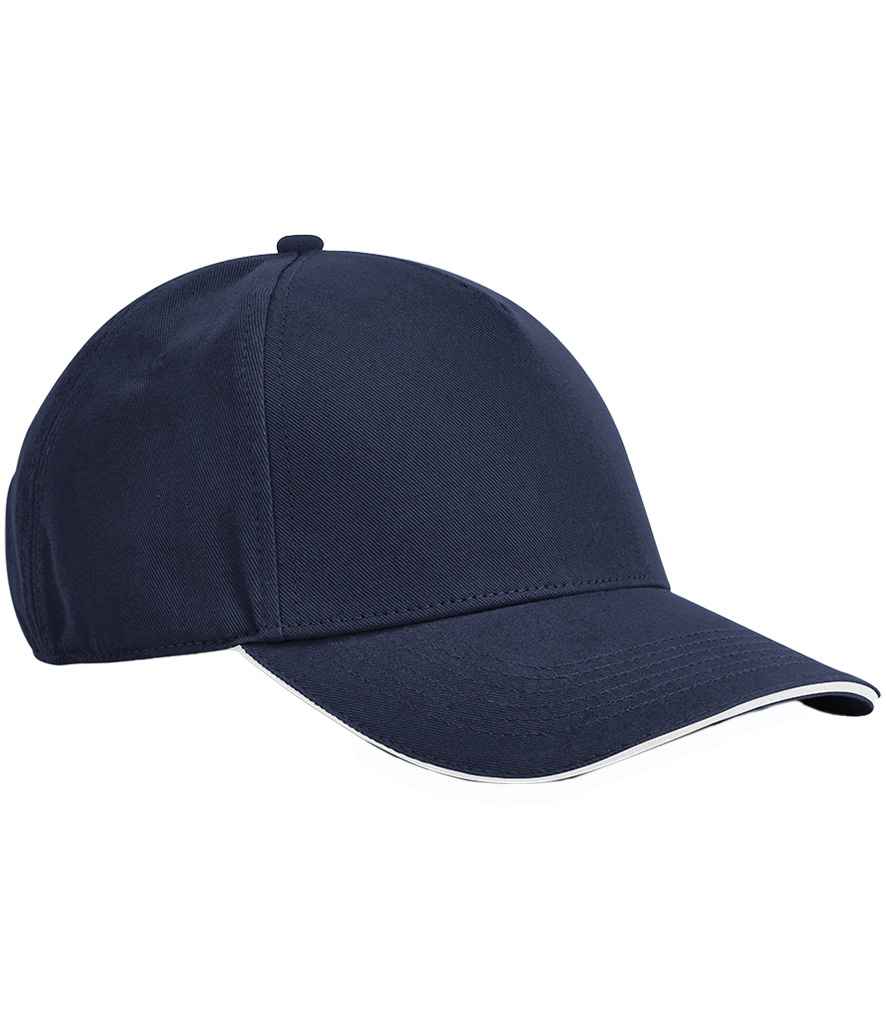 [BB825C FN/WH ONE] Beechfield EarthAware® Classic Organic Cotton 5 Panel Sandwich Peak Cap (French Navy/White)