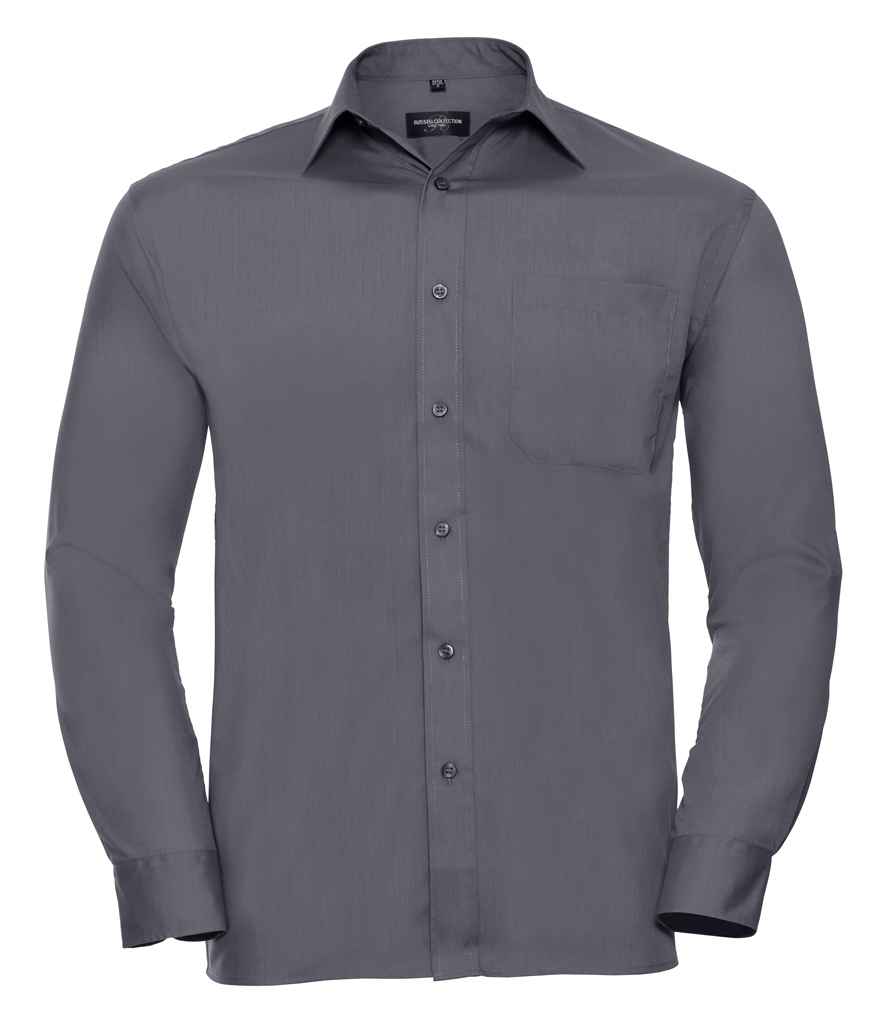 [934M CVY S] Russell Collection Long Sleeve Easy Care Poplin Shirt (Convoy Grey, S)