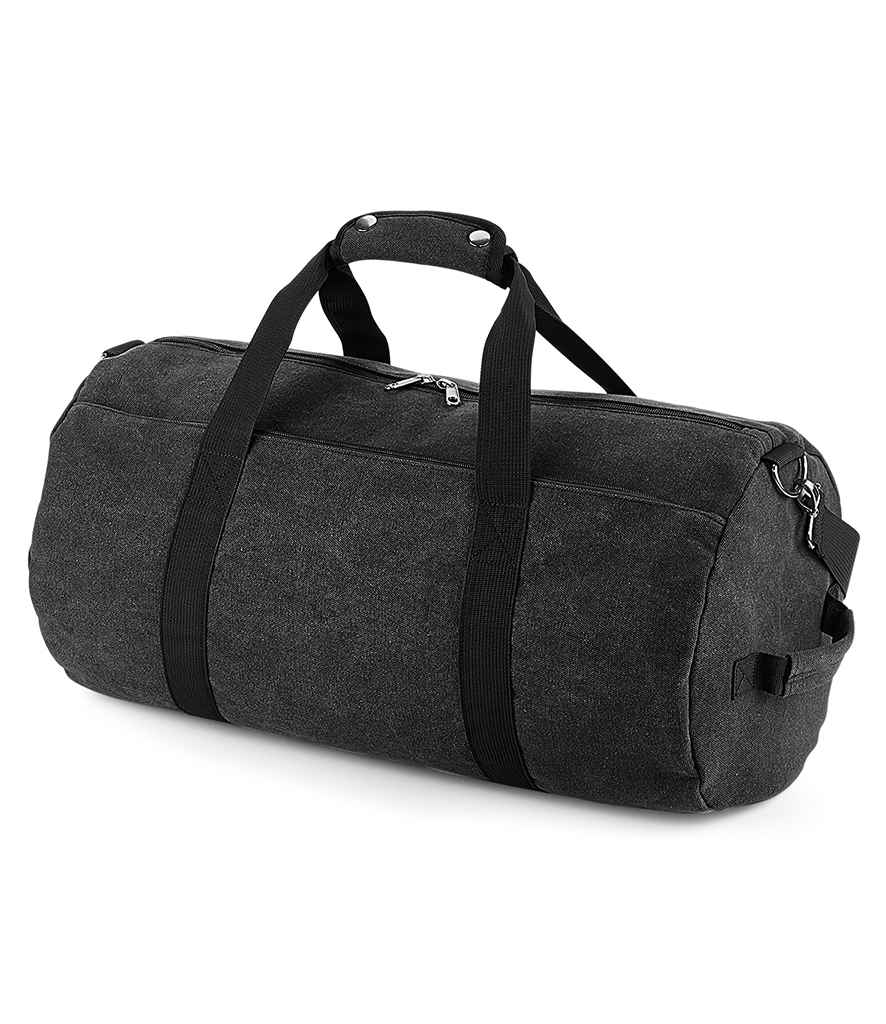 [BG655 VBK ONE] BagBase Vintage Canvas Barrel Bag (Vintage Black)