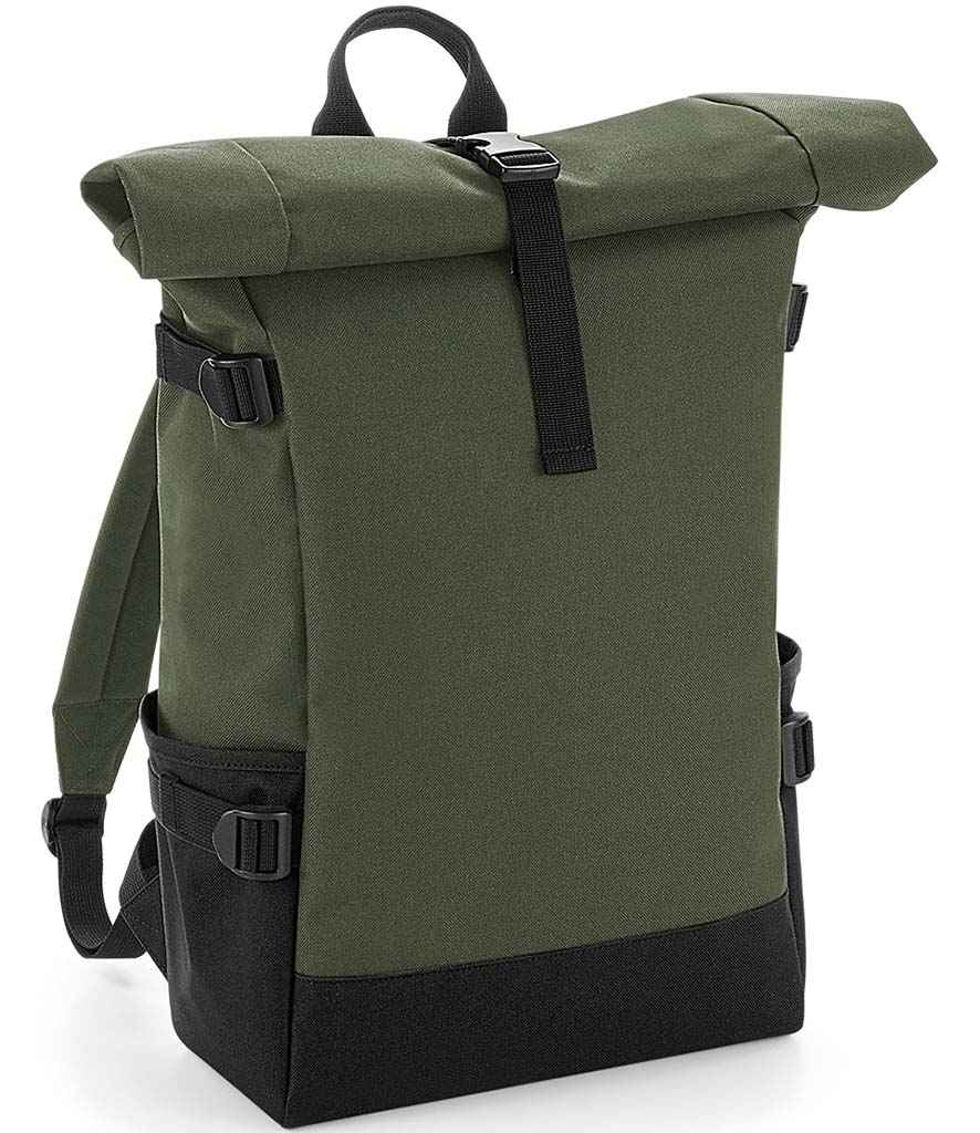 [BG858 OL/BK ONE] BagBase Block Roll-Top Backpack (***)