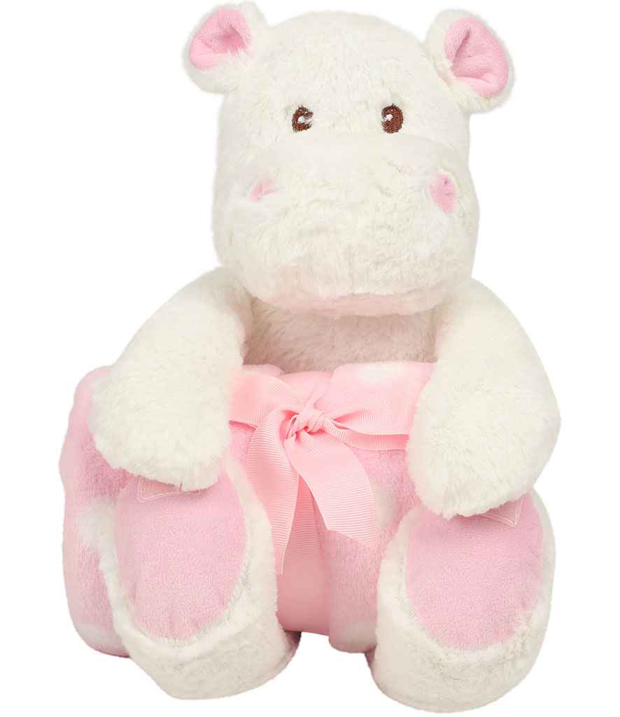 [MM606 WH/PI ONE] Mumbles Hippo with Printed Fleece Blanket (White/Pink)