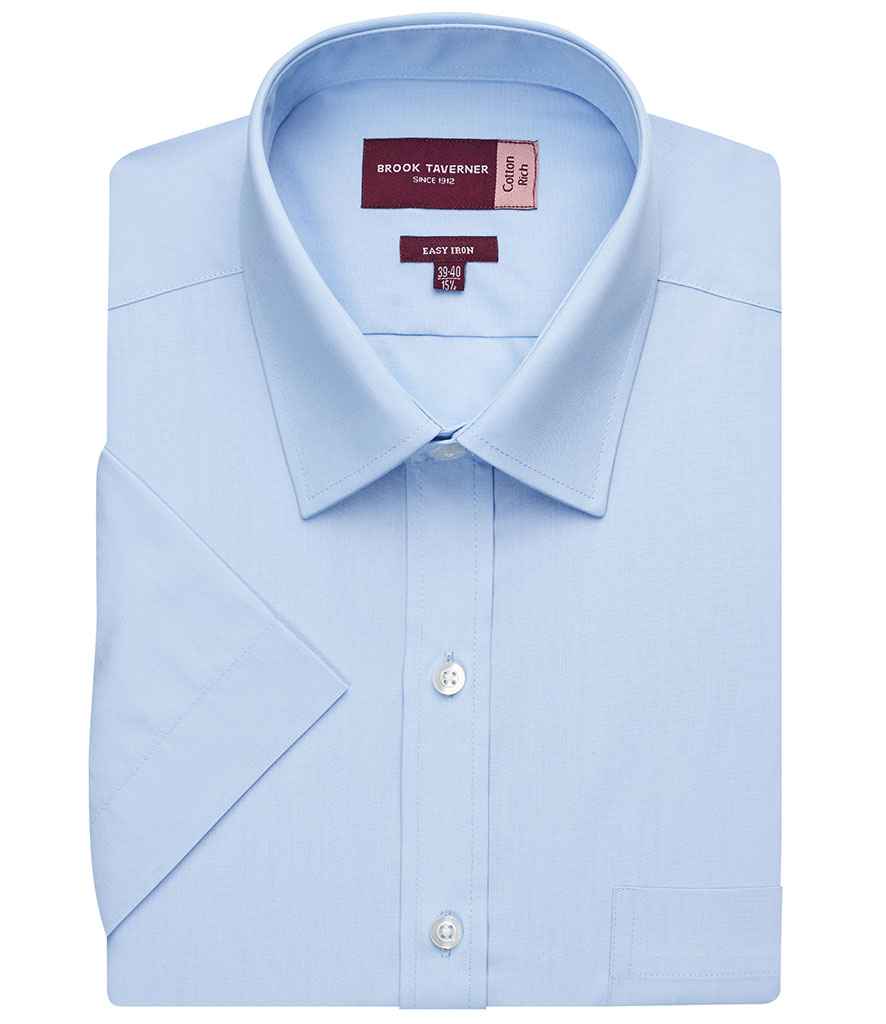 [BK152 BLU 15] Brook Taverner Rosello Short Sleeve Poplin Shirt (Blue, 15)