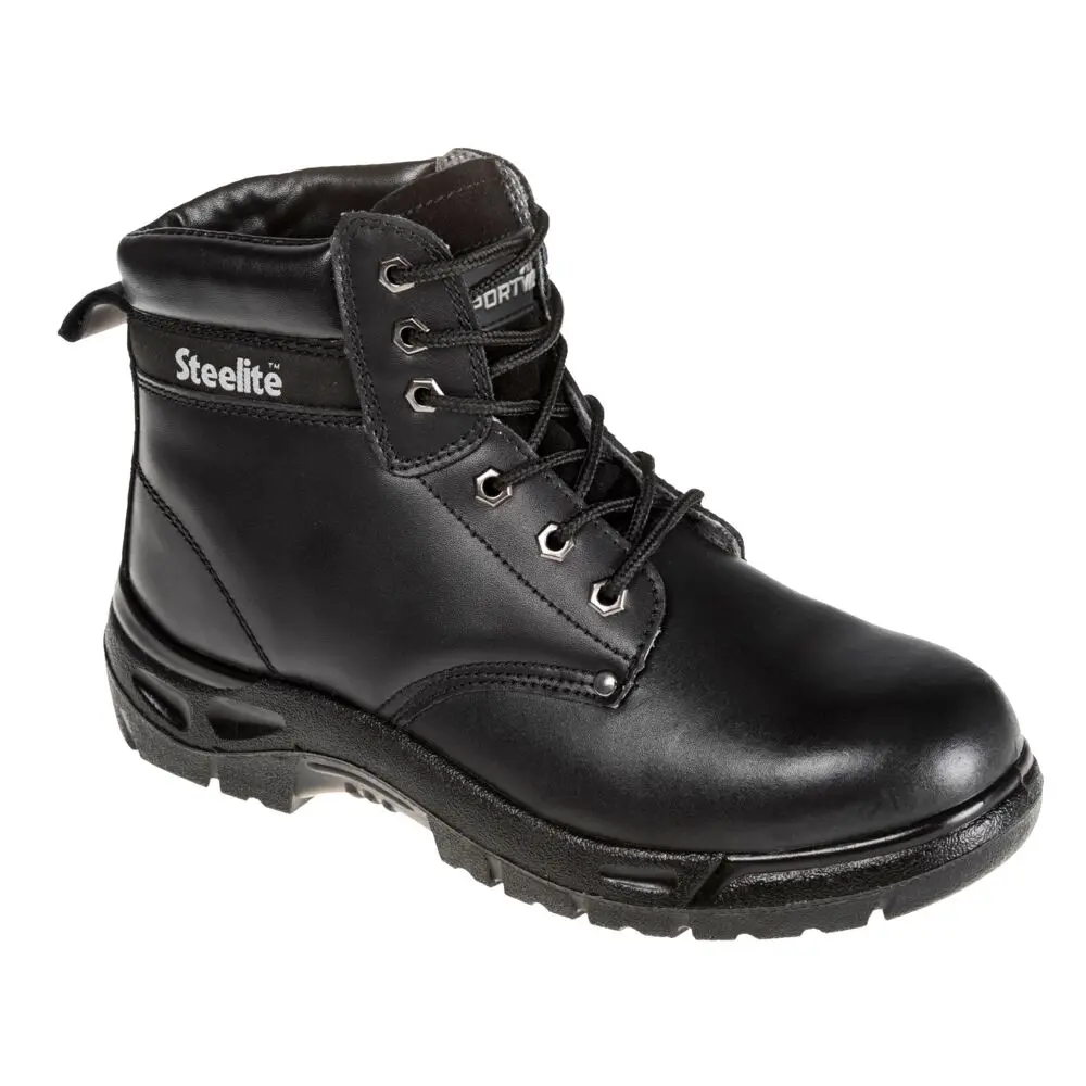 [FW03BKR38] Steel Action Leather Ankle Boot S3 SR Black (5/38)