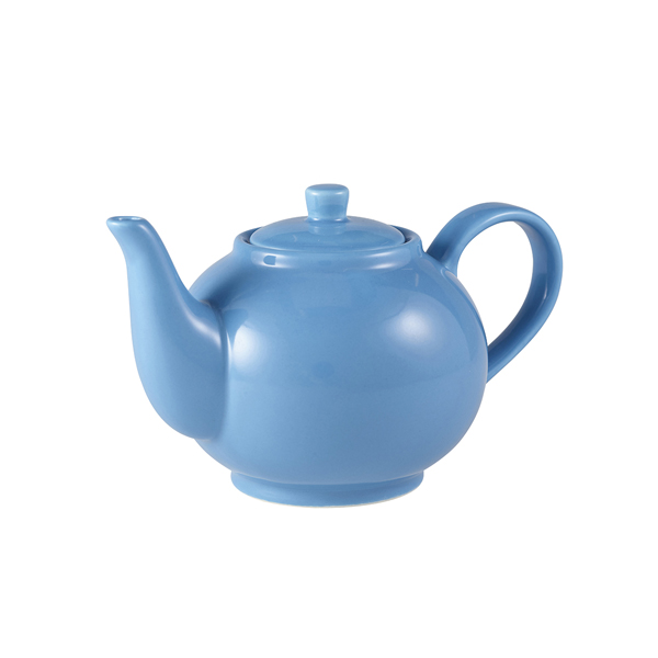 Genware Porcelain Blue Teapot 45cl/ 15.75oz (Pack of 6)