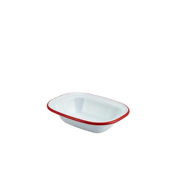 [BC-N44016WHR] Enamel Rect. Pie Dish White with Red Rim 16cm (Pack of 12)