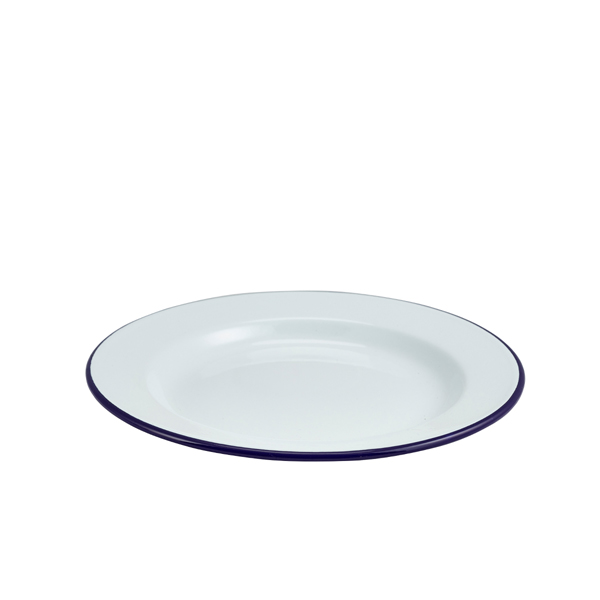 Enamel Wide Rim Plate White & Blue 26cm (Pack of 12)