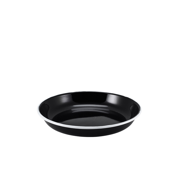 [BC-N45620BK] Enamel Rice/ Pasta Plate Black with White Rim 20cm (Pack of 12)