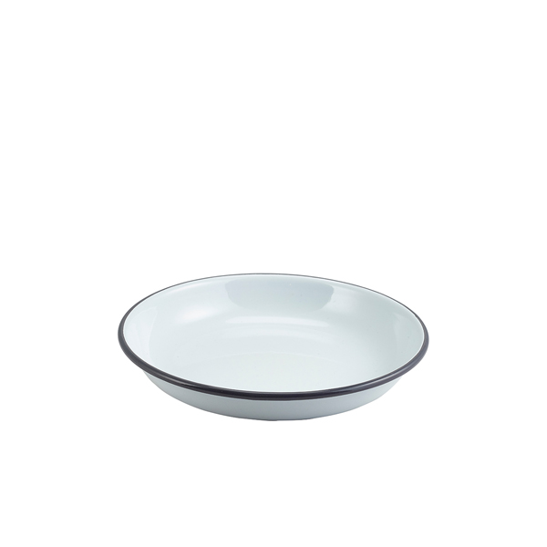 Enamel Rice/ Pasta Plate White with Grey Rim 20cm (Pack of 12)