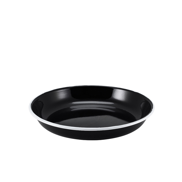 Enamel Rice/ Pasta Plate Black with White Rim 24cm (Pack of 12)