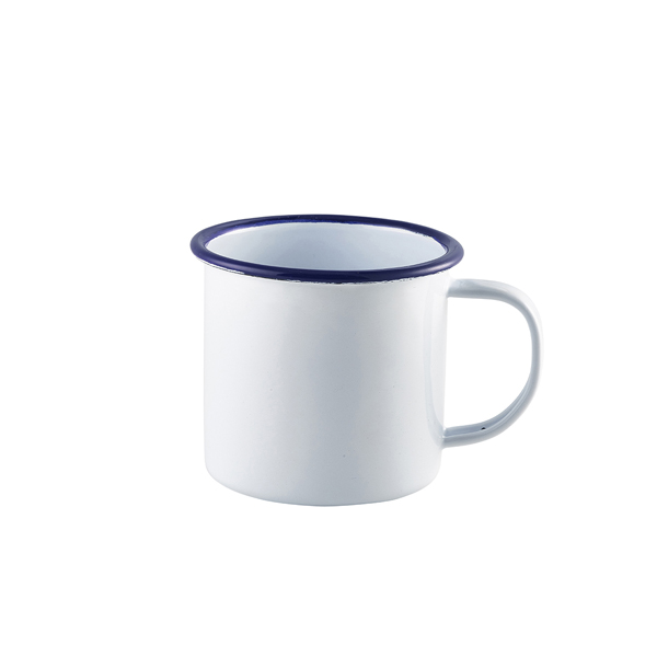 Enamel Mug White with Blue Rim 36cl/ 12.5oz (Pack of 12)
