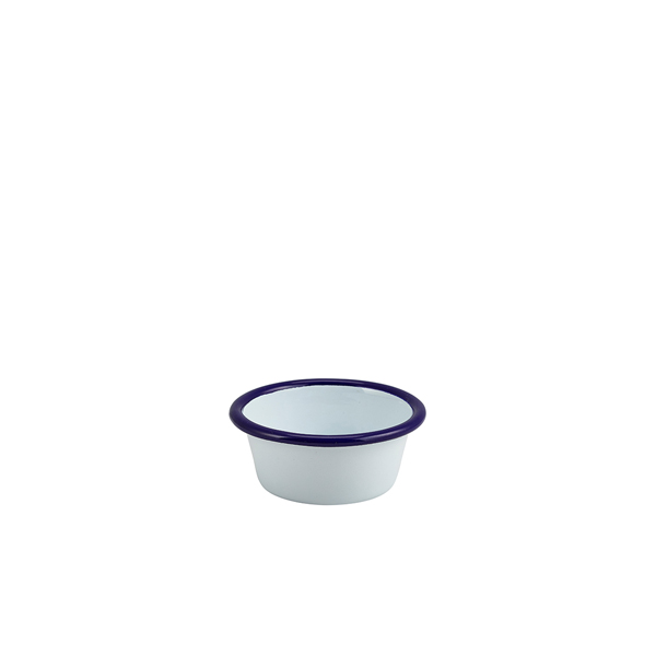 Enamel Ramekin White with Blue Rim 8cm Dia 90ml/ 3.2oz (Pack of 12)