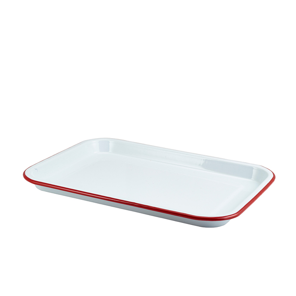 [BC-N942933WHR] Enamel Serving Tray White with Red Rim 33.5x23.5x2.2cm (Pack of 6)