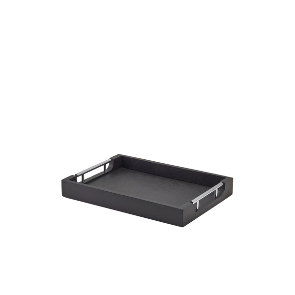 GenWare Solid Black Tray with Metal Handles 35 x 25cm