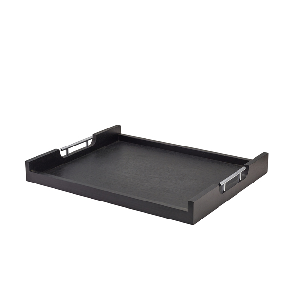 [BC-NBTM5544BK-LW] GenWare Solid Black Low Wall Butlers Tray with Metal Handles 54.5 x 44cm