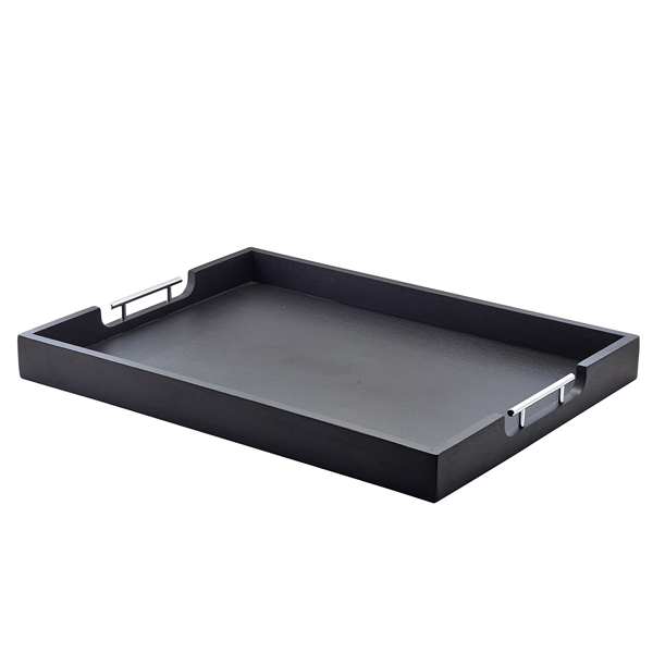 [BC-NBTM6549BK] GenWare Solid Black Butlers Tray with Metal Handles 65 x 49cm