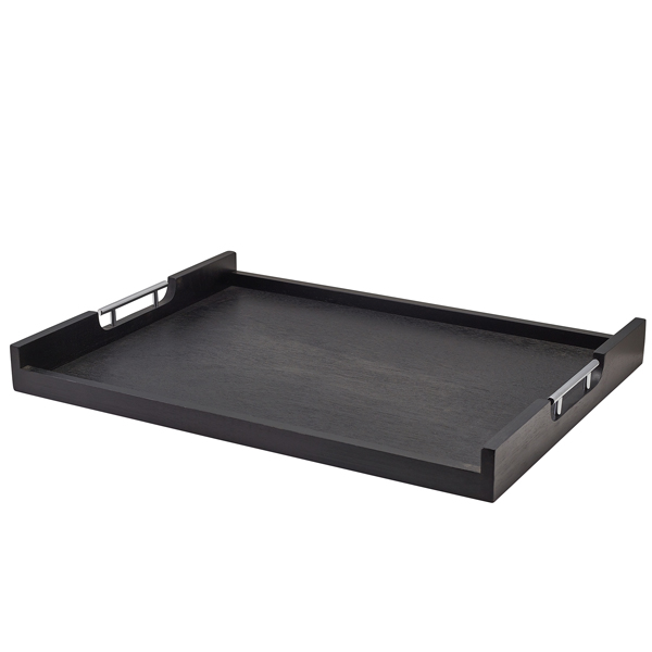 [BC-NBTM6549BK-LW] GenWare Solid Black Low Wall Butlers Tray with Metal Handles 65 x 49cm