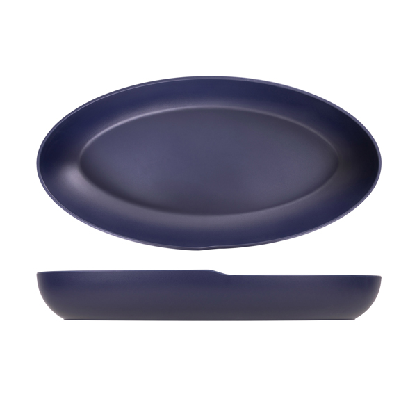 [BC-NCP550170] Denim Blue Copenhagen Oval Melamine Deep Dish 55 x 27.5 x 7.5cm