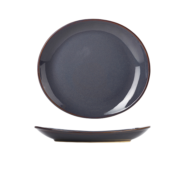 [BC-NPL-BL25] Rustic Stoneware Blue Oval Plate 25x22cm (Pack of 6)