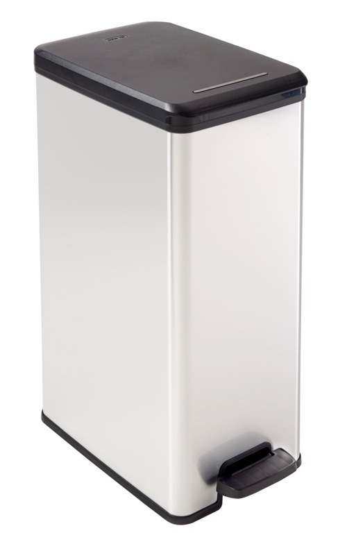 [J-PB40] Curver Slim Line Stainless Steel Effect Deco Pedal Bin 40 Litre