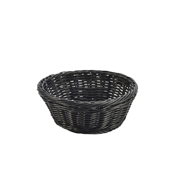 [BC-NPWB-21BK] Black Round Polywicker Basket 21Dia x 8cm (Pack of 6)