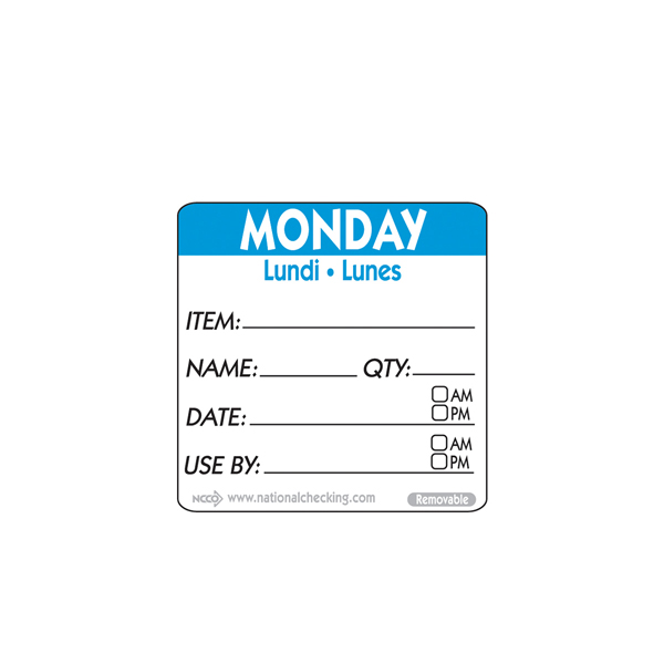 50mm Monday Removable Day Label(500)