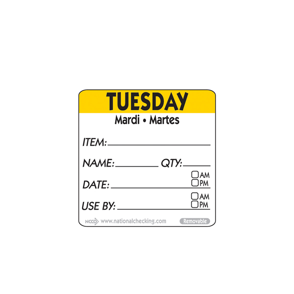 50mm Tuesday  Removable Day Label (500)
