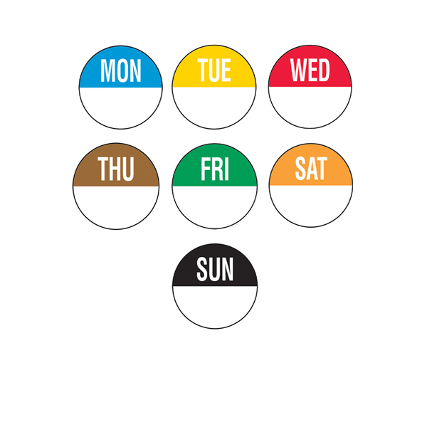 19mm Removable Day of the Week Labels 7 Days (7 X 1000)