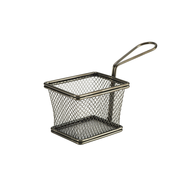 Black Serving Fry Basket Rectangular 10 x 8 x 7.5cm (Pack of 6)