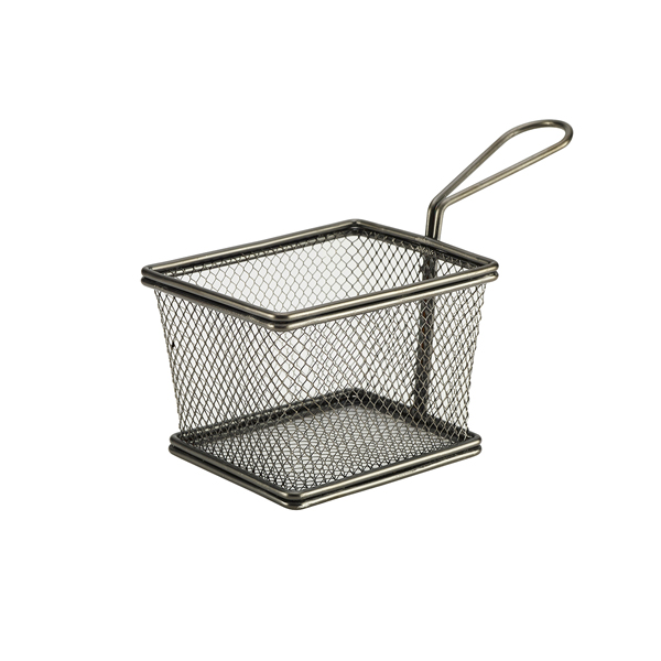 Black Serving Fry Basket Rectangular 12.5 x 10 x 8.5cm (Pack of 6)