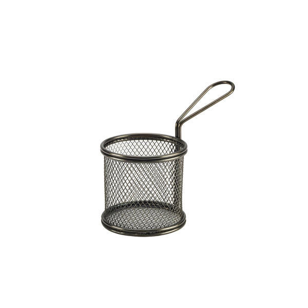 Black Serving Fry Basket  Round 9.3 x 9cm (Pack of 6)