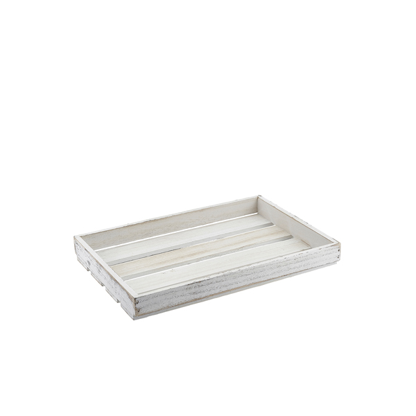 Genware White Wash Wooden Crate 35 x 23 x 4cm