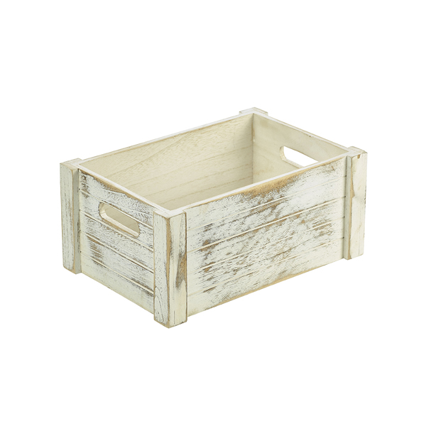 [BC-NWDC-3423W] Genware White Wash Wooden Crate 34 x 23 x 15cm