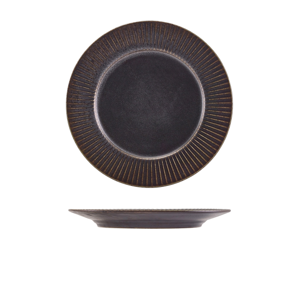 [BC-NWP-PBKF21] Terra Porcelain Black Fluted Winged Plate 21cm (Pack of 6)