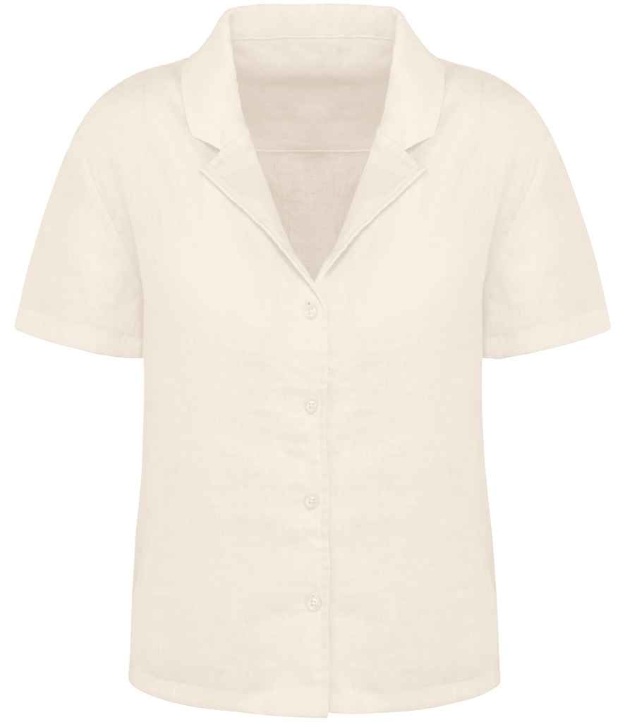 [SP523] Spasso Ladies Short Sleeve Linen Bowling Collar Shirt