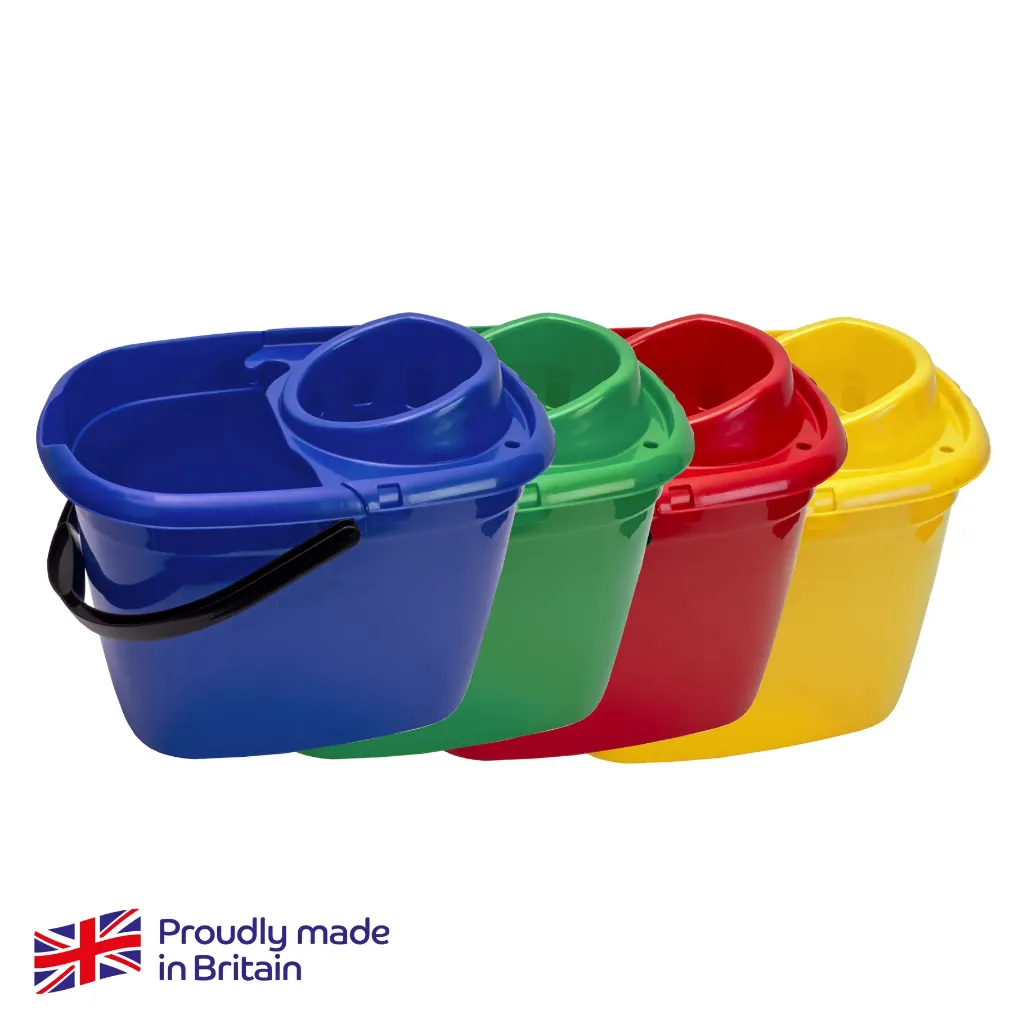 Plastic Mop Bucket with Wringer, Blue 15 litre