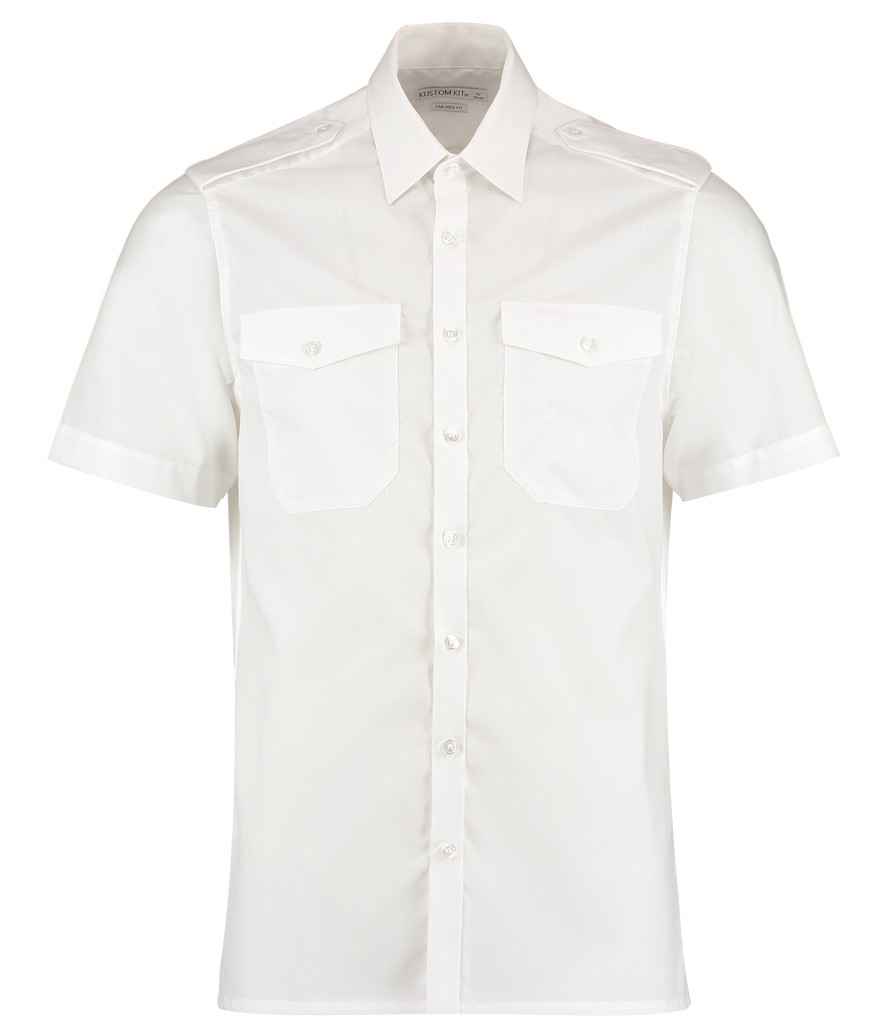 [K133 WHI 14.5] Kustom Kit Short Sleeve Tailored Pilot Shirt (14.5)
