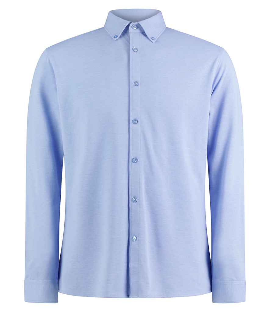 [K143 LHB S] Kustom Kit Long Sleeve Superwash® 60°C Piqué Shirt (S, Light Heather Blue)