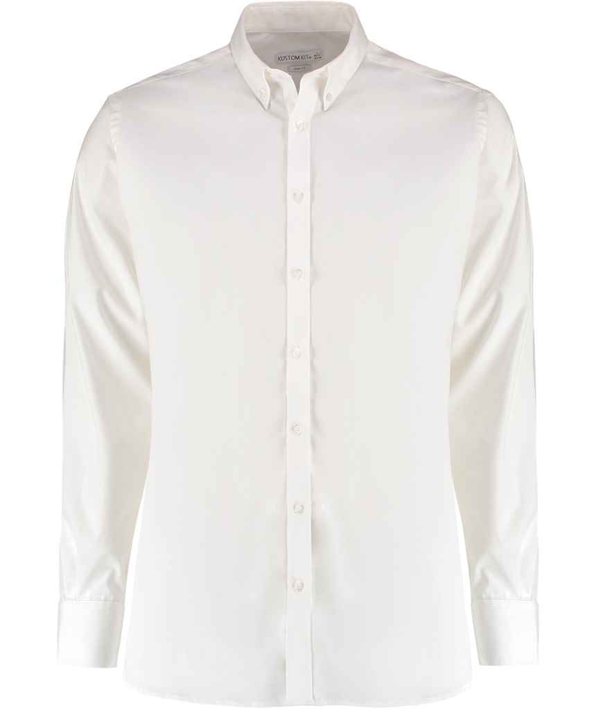 [K182 WHI 13.5] Kustom Kit Slim Fit Stretch Long Sleeve Oxford Shirt (13.5, White)