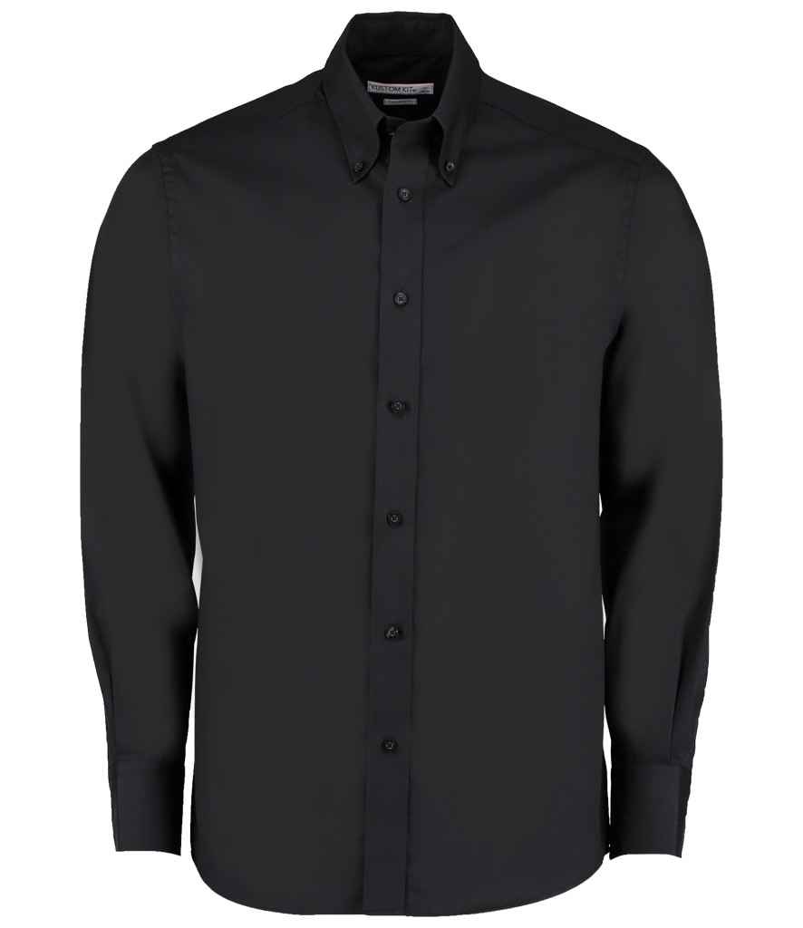 Kustom Kit Premium Long Sleeve Tailored Oxford Shirt (Black, 13.5)