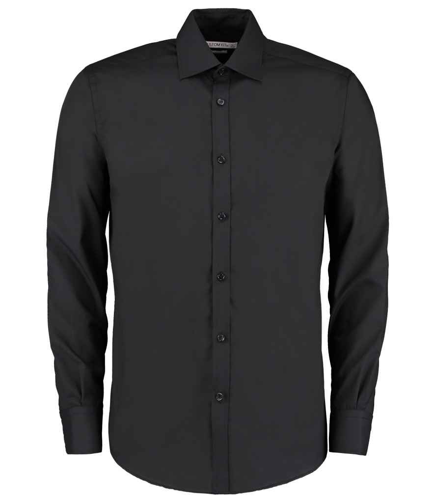[K192 BLK 14] Kustom Kit Long Sleeve Slim Fit Business Shirt (Black, 14)